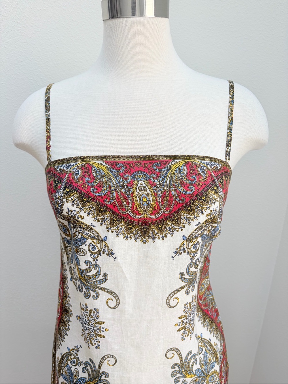 Veronica Beard Maxi Dress Petra Paisley Square Neck Slit Linen Red Blue Size Xs - Picture 9 of 12